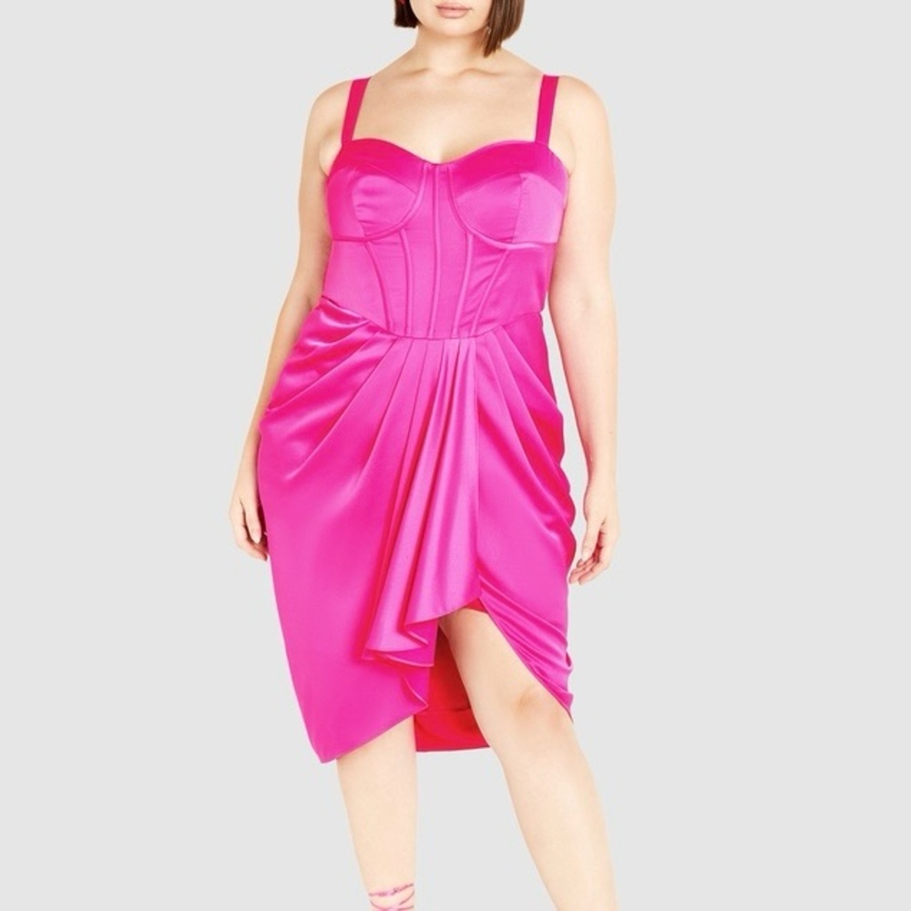 NWT City Chic Women's Sloane Dress in Flamingo Pink Size 16